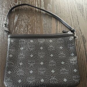 MCM Visetos Black Coated Canvas Pochette Pouch w/ strap & top zipper - worn 1x!